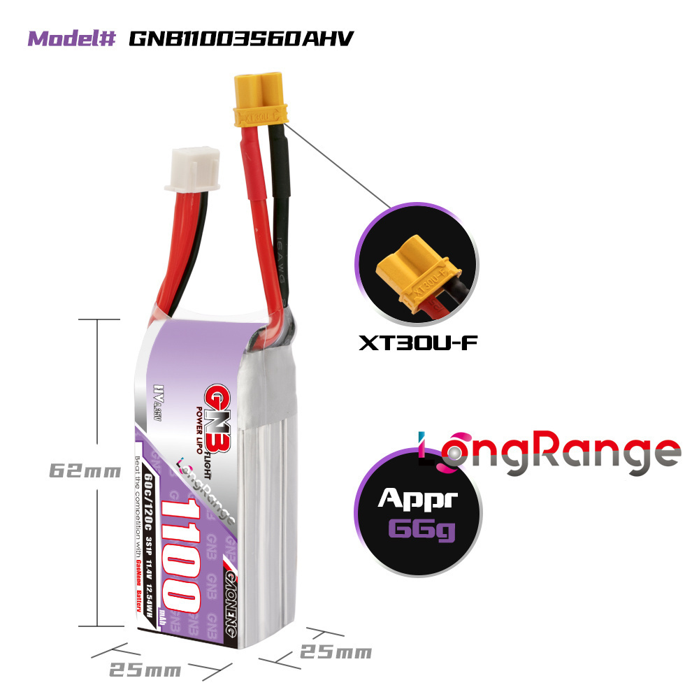 GNB 1100mAh 2S 3S 4S 6S 60C/12 - Lipo Battery 6S 评论和价格