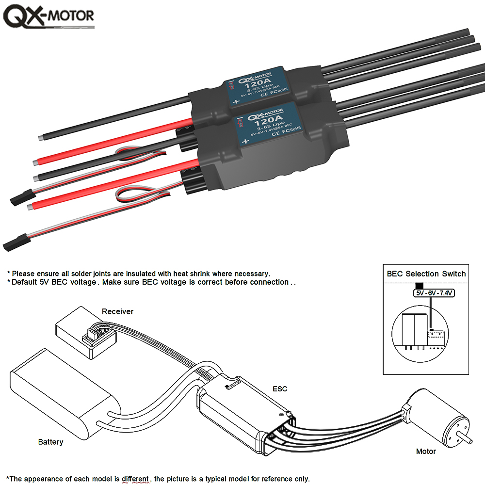 QX-MOTOR 120A ESC 5A BEC 3-6S  - Lipo Battery 6S 评论和价格