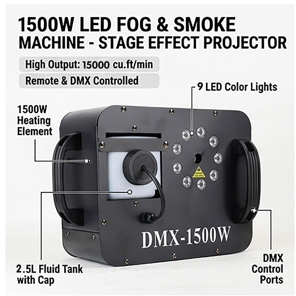 1500W Fog Smoke Machine RGB 9X - Smoke Stopper 评论和价格